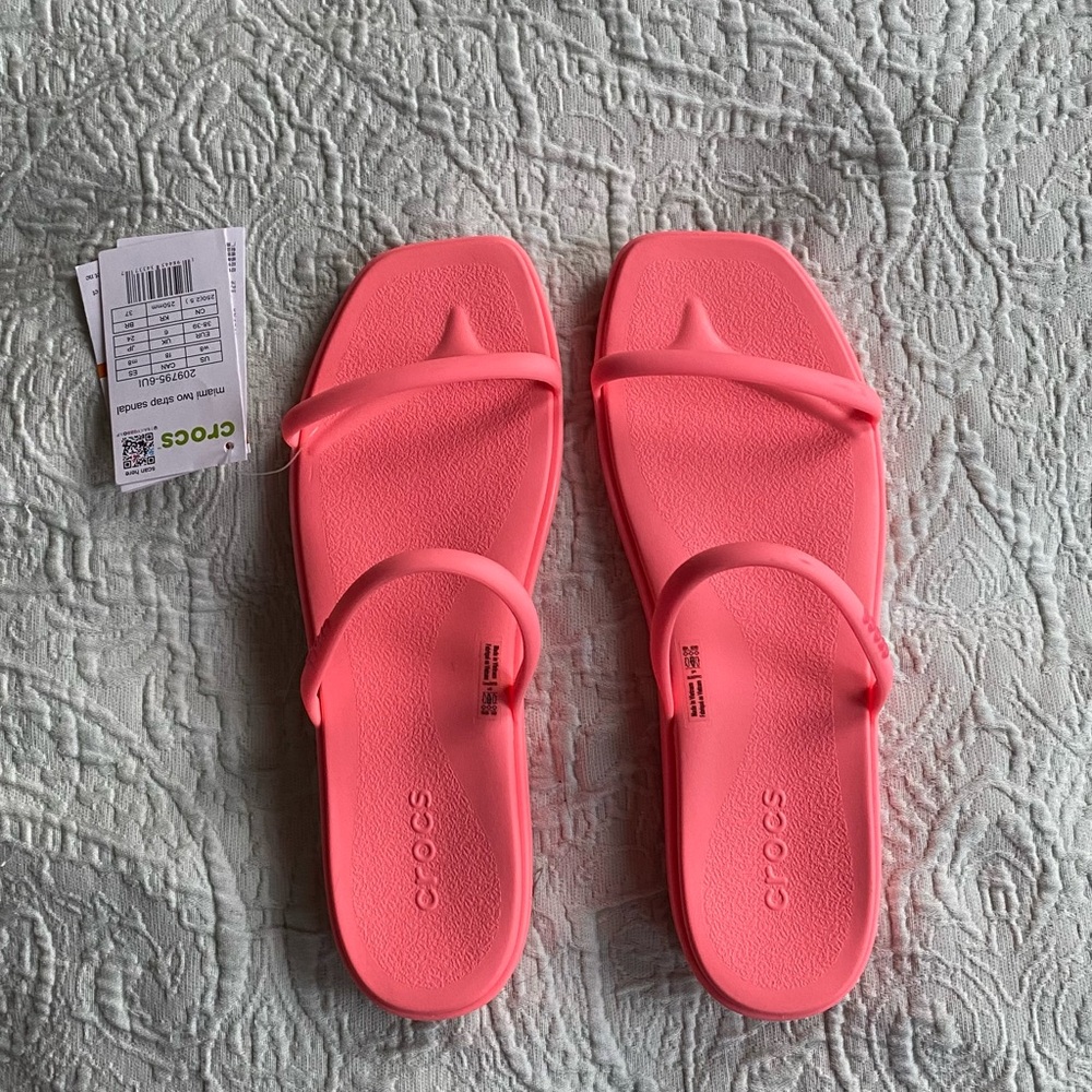Crocs Miami Two Strap Sandal Flip Flops Guava Pink Women's Size 8 NWT Slides